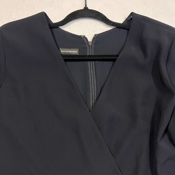 Emporio Armani Faux Wrap Dress Long Sleeve Navy Blue Women's 46 NWT - Picture 2 of 14